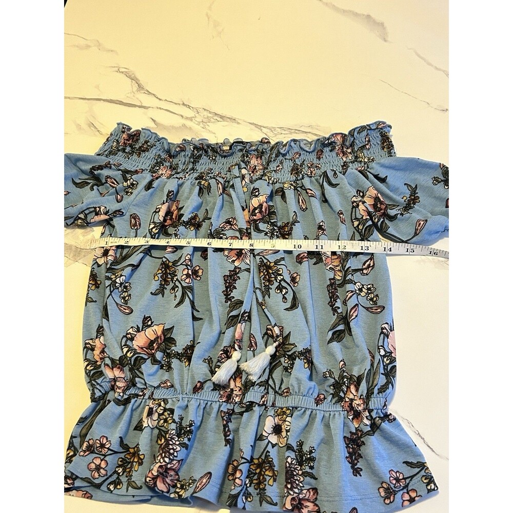 Women’s Rue21 Floral Off Shoulder Peasant Top Size M Light Blue Boho